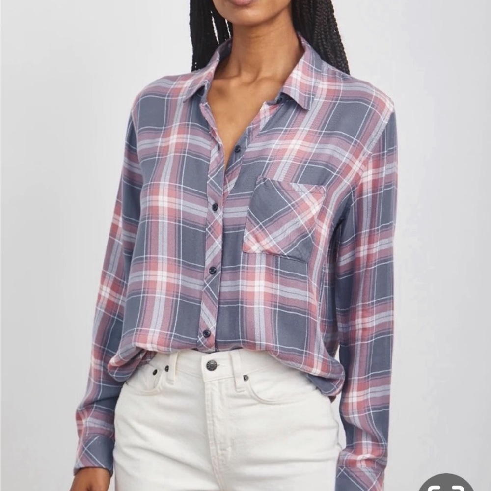Rails Hunter Classic Button Down Top in Slate Rose White